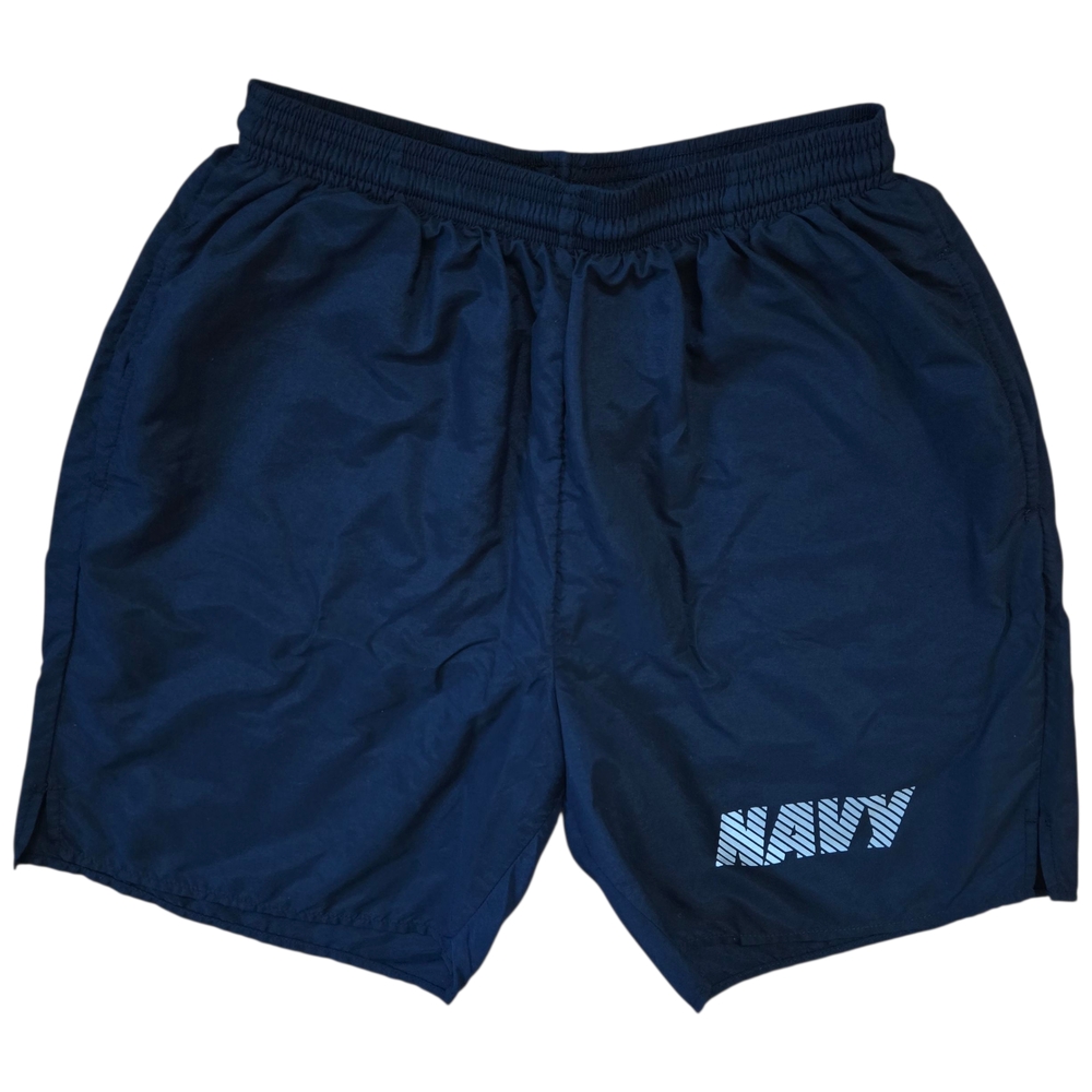 US Navy PT Uniform Shorts Size S Navy Blue Lined Reflective Drawstring Fitness